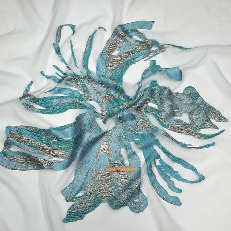 Metallic Blue and Silver Marbled Veins Luxury Burnout Brocade