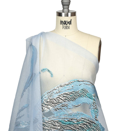 Metallic Blue and Silver Marbled Veins Luxury Burnout Brocade