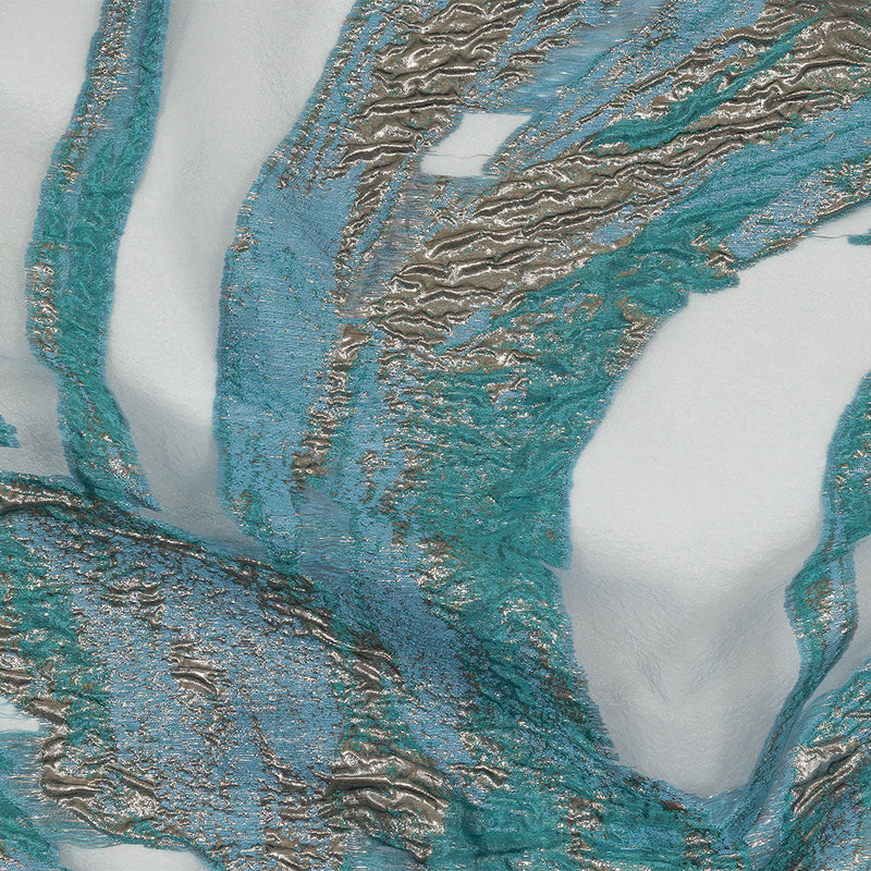 Metallic Blue and Silver Marbled Veins Luxury Burnout Brocade