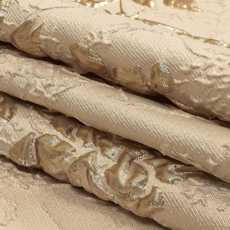 Metallic Gold and Beige Roses and Leaves Luxury Brocade