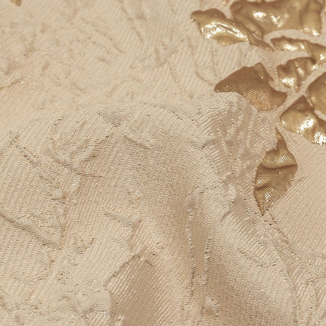 Metallic Gold and Beige Roses and Leaves Luxury Brocade
