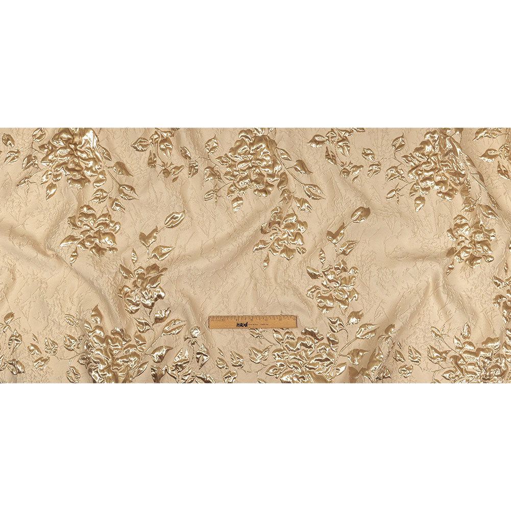 Metallic Gold and Beige Roses and Leaves Luxury Brocade