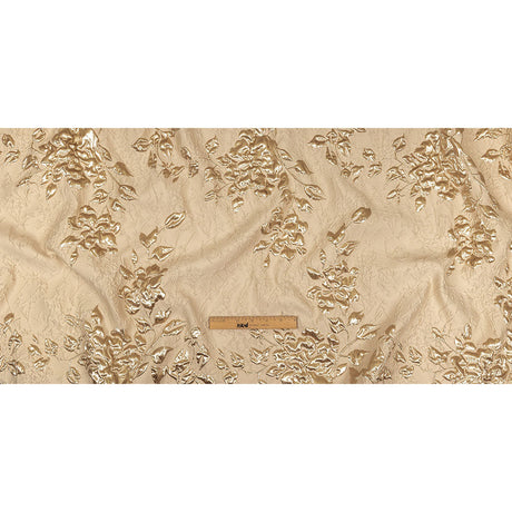 Metallic Gold and Beige Roses and Leaves Luxury Brocade