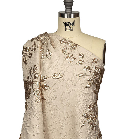 Metallic Gold and Beige Roses and Leaves Luxury Brocade