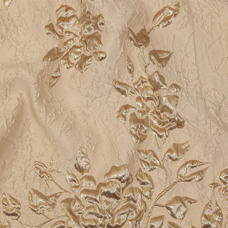 Metallic Gold and Beige Roses and Leaves Luxury Brocade