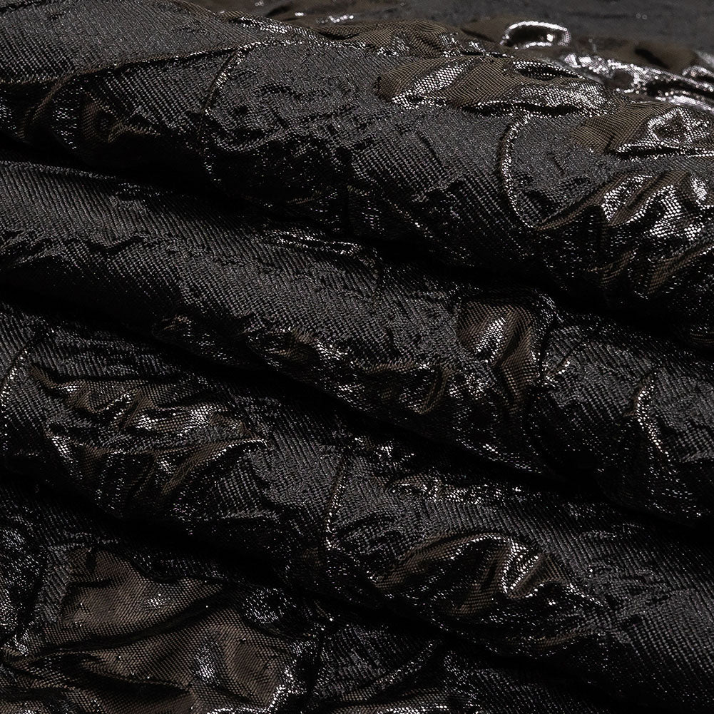 Metallic Black Roses and Leaves Luxury Brocade