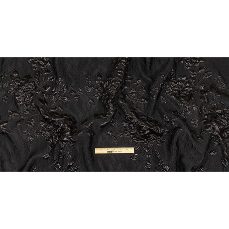 Metallic Black Roses and Leaves Luxury Brocade