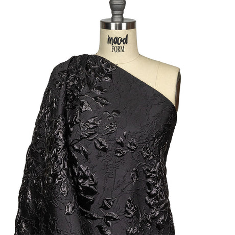 Metallic Black Roses and Leaves Luxury Brocade