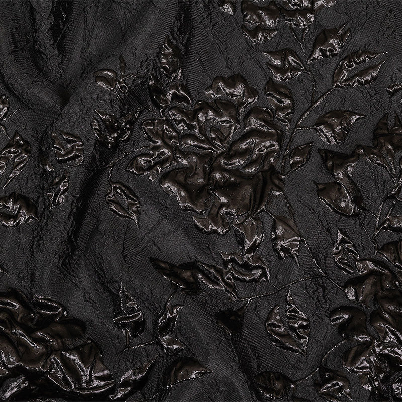 Metallic Black Roses and Leaves Luxury Brocade