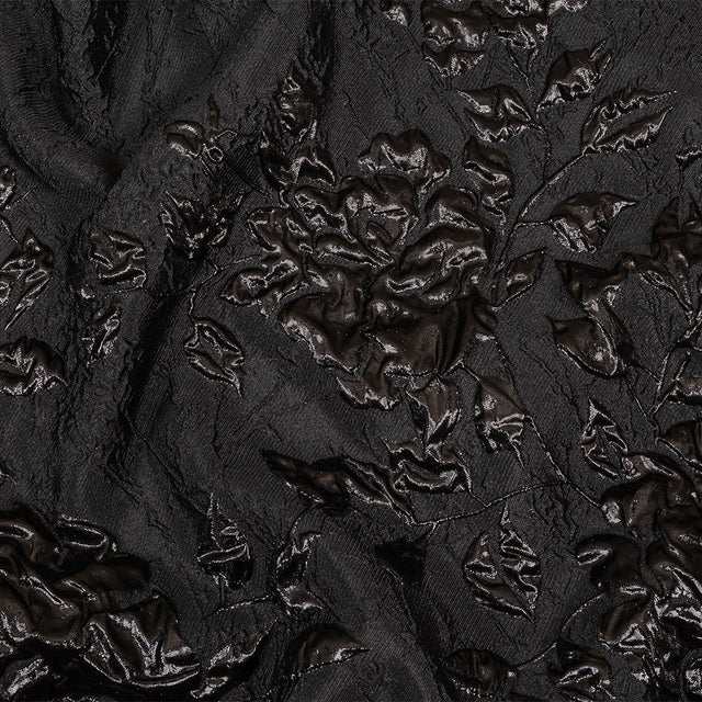 Metallic Black Roses and Leaves Luxury Brocade