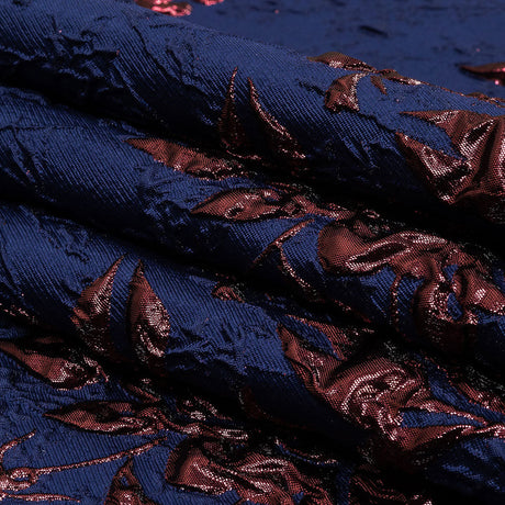 Metallic Aubergine and Blue Depths Roses and Leaves Luxury Brocade