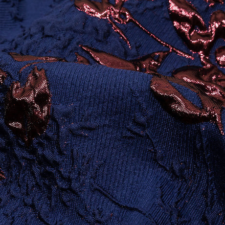 Metallic Aubergine and Blue Depths Roses and Leaves Luxury Brocade