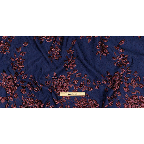 Metallic Aubergine and Blue Depths Roses and Leaves Luxury Brocade