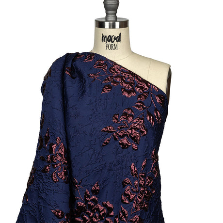 Metallic Aubergine and Blue Depths Roses and Leaves Luxury Brocade