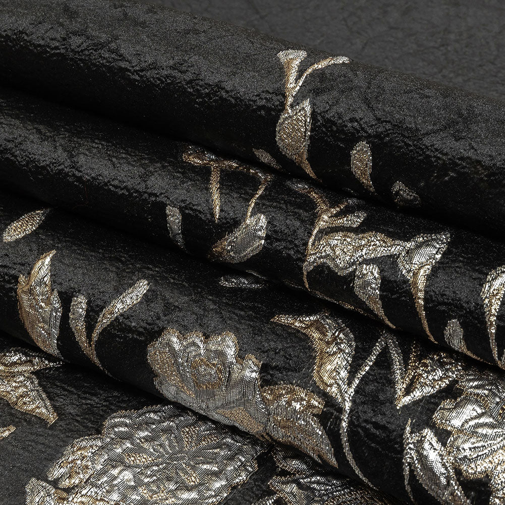 Metallic Silver, Gold and Black Floral Luxury Burnout Brocade