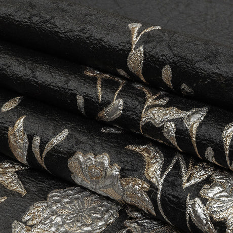 Metallic Silver, Gold and Black Floral Luxury Burnout Brocade