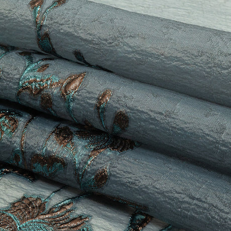 Metallic Copper and Blue Floral Luxury Burnout Brocade