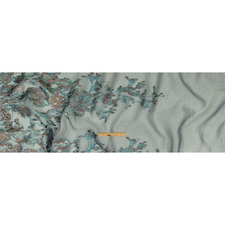 Metallic Copper and Blue Floral Luxury Burnout Brocade