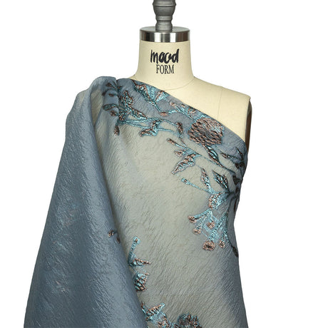 Metallic Copper and Blue Floral Luxury Burnout Brocade