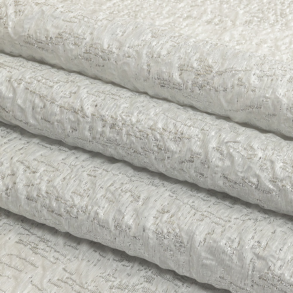 Metallic Silver and White Crinkled Luxury Brocade