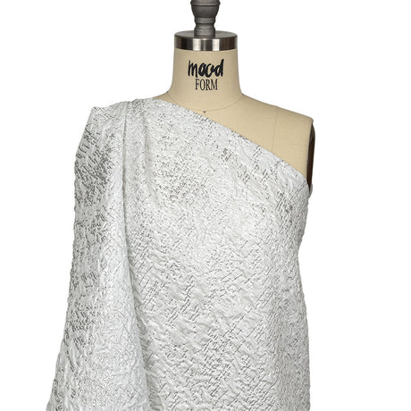 Metallic Silver and White Crinkled Luxury Brocade