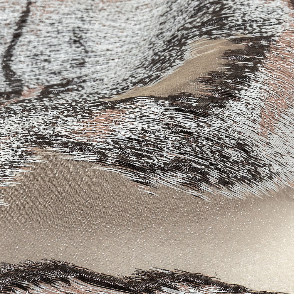 Metallic Black, White and Beige Oversized Flowers Luxury Burnout Brocade