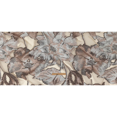 Metallic Black, White and Beige Oversized Flowers Luxury Burnout Brocade