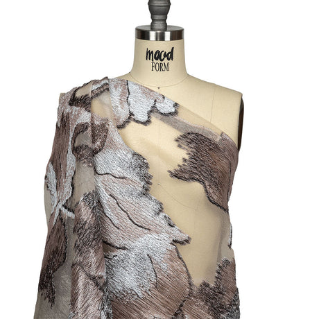 Metallic Black, White and Beige Oversized Flowers Luxury Burnout Brocade