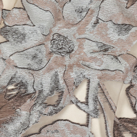 Metallic Black, White and Beige Oversized Flowers Luxury Burnout Brocade