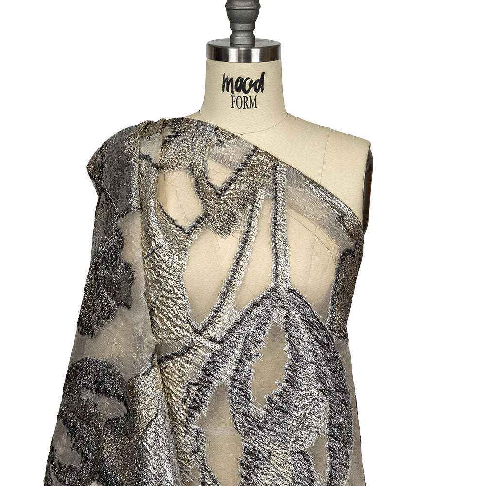 Metallic Silver and Gold Oversized Flowers Luxury Burnout Brocade