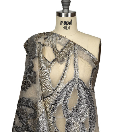 Metallic Silver and Gold Oversized Flowers Luxury Burnout Brocade