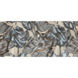 Metallic Silver, Black and Sky Blue Oversized Flowers Luxury Burnout Brocade
