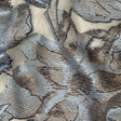 Metallic Silver, Black and Sky Blue Oversized Flowers Luxury Burnout Brocade