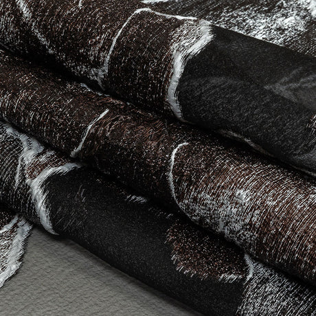 Metallic Black, White and Brown Oversized Flowers Luxury Burnout Brocade