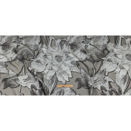 Metallic Black and White Oversized Flowers Luxury Burnout Brocade