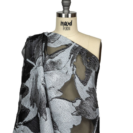 Metallic Black and White Oversized Flowers Luxury Burnout Brocade