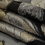 Metallic Silver, Gold and Black Oversized Flowers Luxury Burnout Brocade