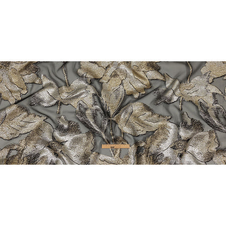 Metallic Silver, Gold and Black Oversized Flowers Luxury Burnout Brocade