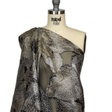 Metallic Silver, Gold and Black Oversized Flowers Luxury Burnout Brocade