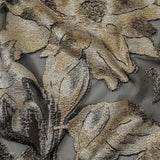Metallic Silver, Gold and Black Oversized Flowers Luxury Burnout Brocade