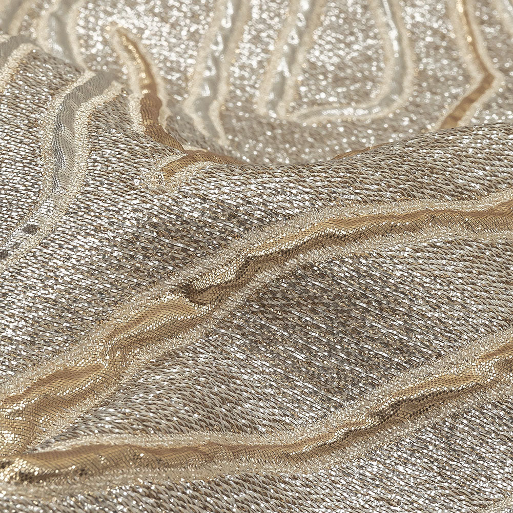 Metallic Silver, Gold and Beige Contour Lines Luxury Brocade