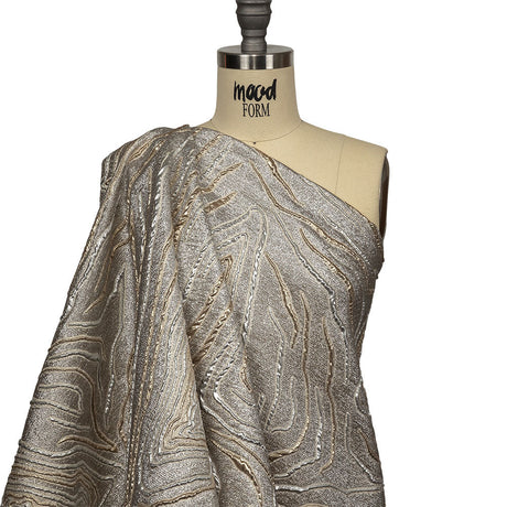 Metallic Silver, Gold and Beige Contour Lines Luxury Brocade