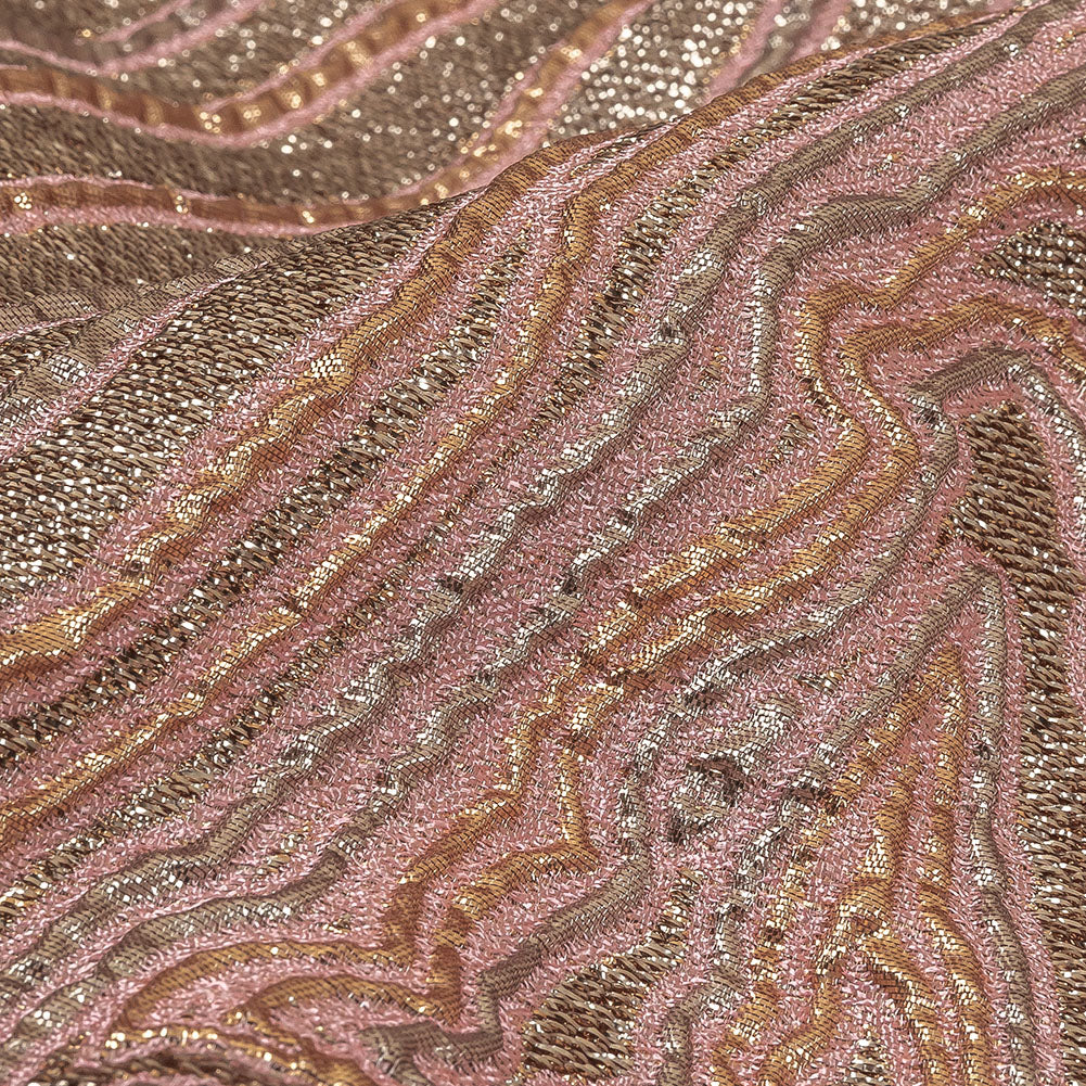 Metallic Gold, Silver and Pink Contour Lines Luxury Brocade