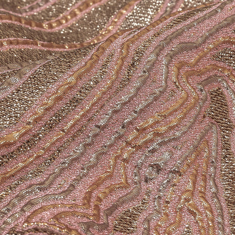 Metallic Gold, Silver and Pink Contour Lines Luxury Brocade