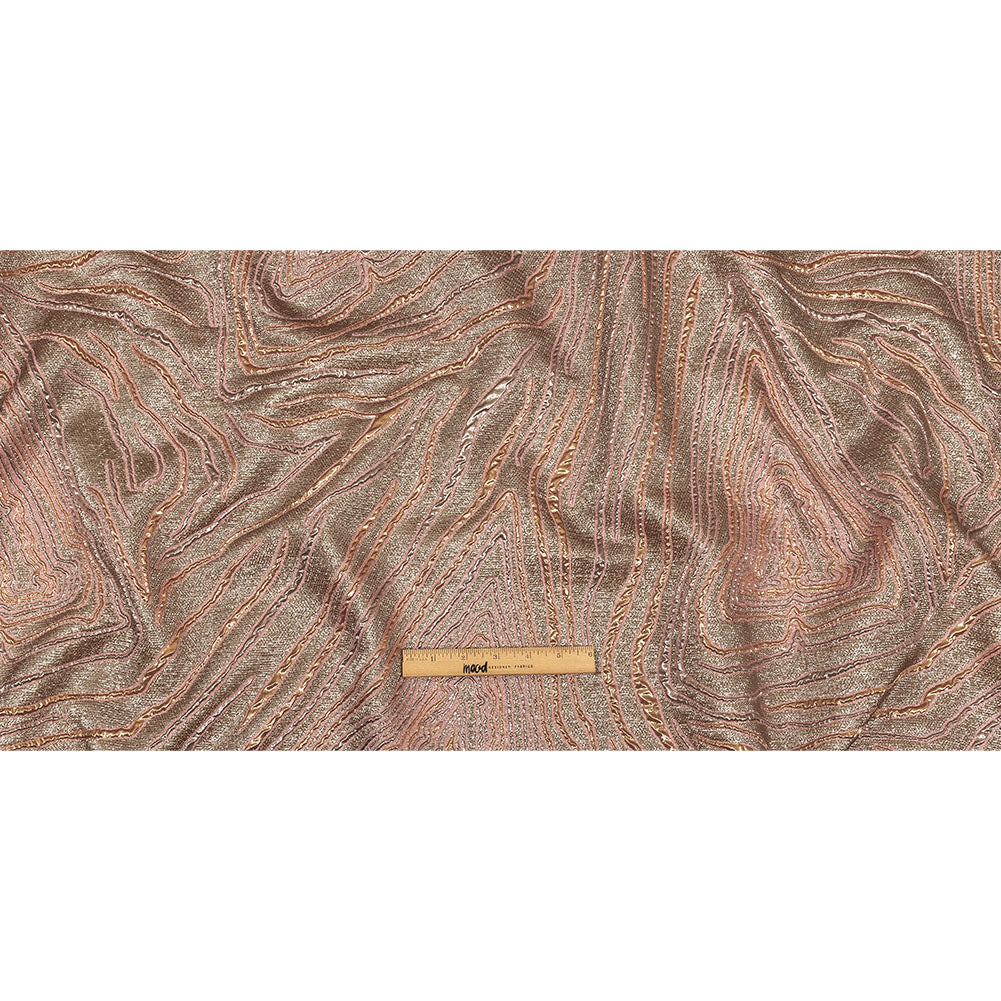 Metallic Gold, Silver and Pink Contour Lines Luxury Brocade