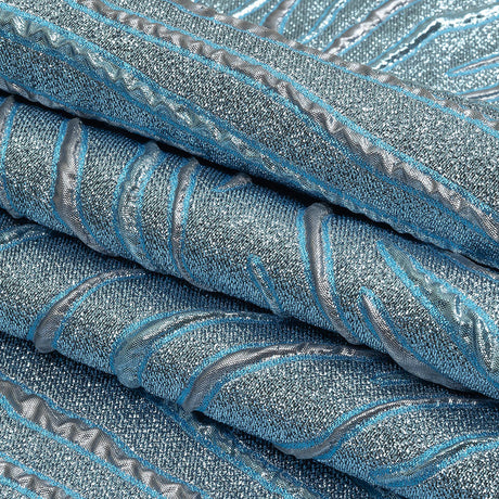 Metallic Silver and Sky Blue Contour Lines Luxury Brocade