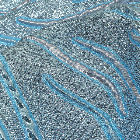 Metallic Silver and Sky Blue Contour Lines Luxury Brocade