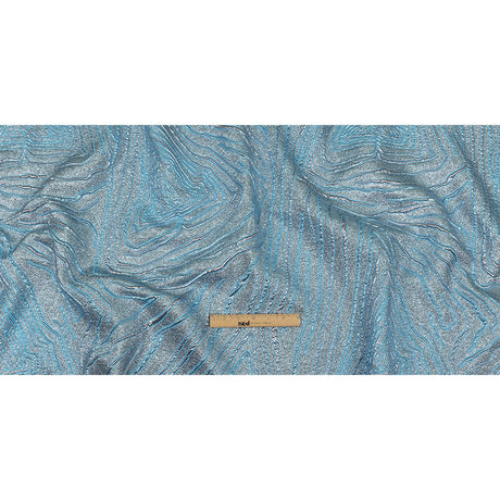Metallic Silver and Sky Blue Contour Lines Luxury Brocade