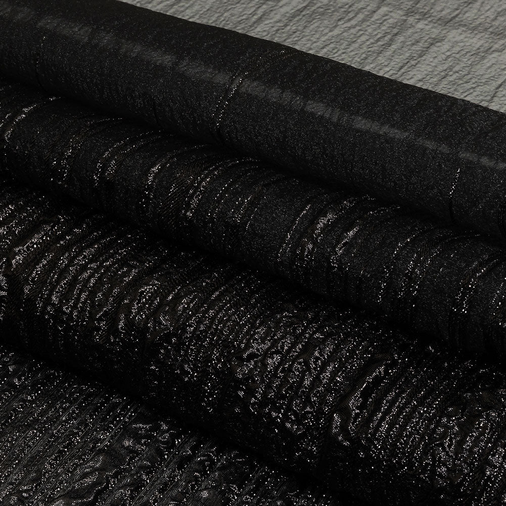 Metallic Black Lines Luxury Organza Brocade