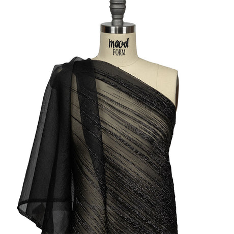 Metallic Black Lines Luxury Organza Brocade